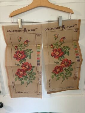 Vintage 1987 Bernat Collection D’Art Miniature Roses Needlepoint Canvases